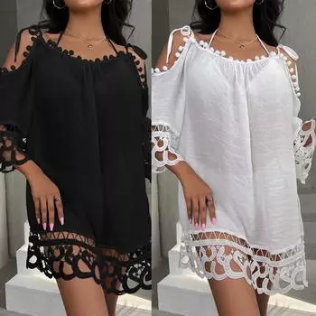 Полые кружевные бретели на одно плечо, сексуальный модный однотонный свободный купальник для отдыха, отдыха, пляжа, солнцезащитный крем, чехол для купальника one size белый