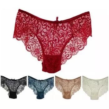 Полые кружевные дышащие трусики, прозрачное сексуальное женское нижнее белье со средней посадкой S