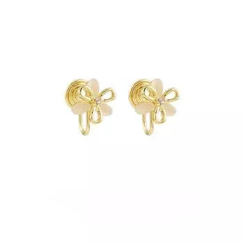 Полые металлические серьги «кошачий глаз» с камнем и цветком, модные женские катушки от комаров без пирсинга, зажим для ушей