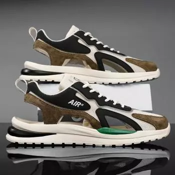 Полые мужские сандалии сетчатая дышащая обувь новые пляжные мужские тапочки удобные нескользящие модные повседневные мужские кроссовки сандалии 39 бежевый