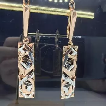 Полые резные двухцветные серьги-бирки Серьги из розового золота розового золота/серебряный