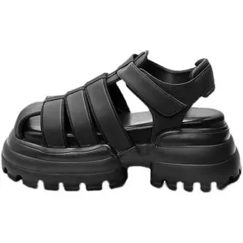 Полые сандалии в стиле ретро, женские новые нишевые спортивные повседневные римские сандалии с толстой подошвой, женская модная обувь 40 чёрный