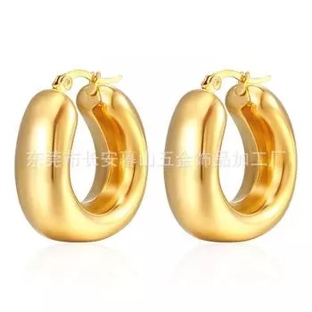 Полые серьги Простые серьги, нержавеющая сталь 18-каратного золота Пряжки для ушей Пухлые преувеличенные женские серьги 18K