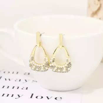 Полые серьги с каплями воды для женщин, роскошные женские серьги золотого цвета с подвесками, эффектные геометрические маленькие ювелирные изделия с жемчугом и кристаллами золотой