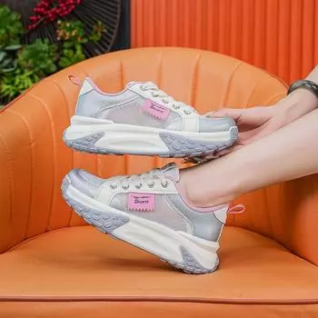 Полые сетчатые белые туфли женские летние новые дышащие сандалии повседневная обувь толстая подошва увеличивающая рост папина обувь 35