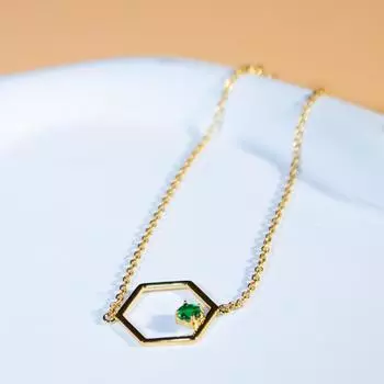 Полые шестигранные ожерелья из зеленого диопсида 14 карат с покрытием из золота 45 см из стерлингового серебра 925 пробы для женщин золотой