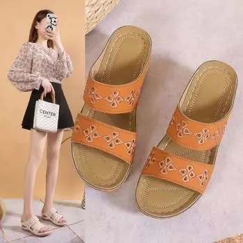 Полые шлепанцы летние женские сандалии тапочки удобные босоножки на танкетке для отдыха на пляже римские кожаные женские тапочки Zapatos Mujer 36 бежевый