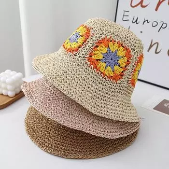 Полые соломенные шляпы, вязаная крючком шляпа-ведро с защитой от ультрафиолета, солнцезащитный козырек, пляжная женская летняя кепка