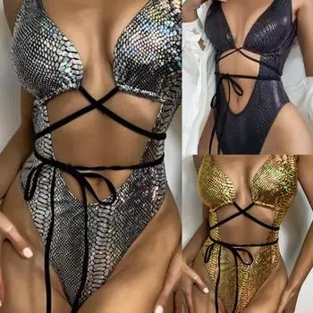 Полые стринги с высоким вырезом, женские монокини, цельный купальник бикини на шнуровке спереди, для пляжа L белый