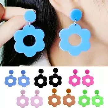Полые висячие серьги с цветком, винтажные акриловые преувеличенные серьги-гвоздики, модные ювелирные изделия, аксессуары, подарок синий