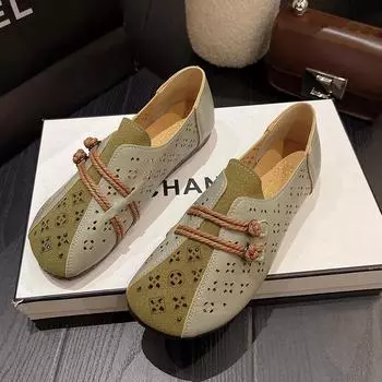 Полые женские летние и осенние удобные лоферы на плоской подошве в стиле ретро в этническом стиле, женские туфли-лоферы 35 зелёный