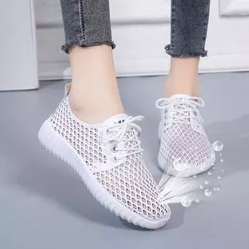 Полые женские повседневные туфли на шнуровке женские плоские кроссовки нескользящие дышащие туфли легкие женские туфли износостойкие Zapatos 35