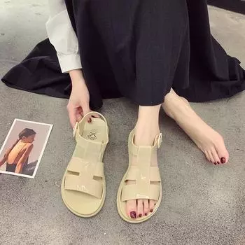 Полые женские сандалии летняя одежда на плоской подошве женские пляжные сандалии, повседневные модные сандалии с пряжкой женские 35 красный