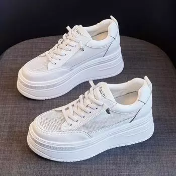 Полые женские туфли весна и лето новые удобные внутренние туфли с толстой подошвой белые туфли с одной педалью сетчатые дышащие женские туфли 34 белый