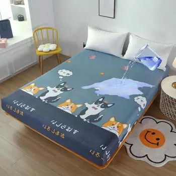 Polyester 360° Waterproof Cartoon Fitted Sheet Only(No Pillowcase) Elastic Band Around Mattress Cover King Size Bed Cover 90x200cm