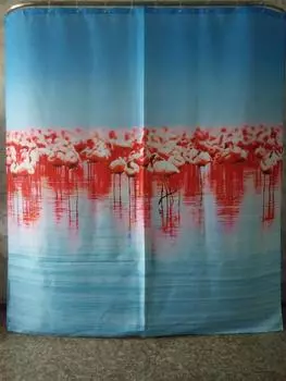 Polyester 3d Waterproof Shower Curtain Redcrowned Pattern With 12 Hooks Plastic