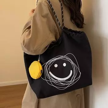 Polyester bag women s large-capacity 2024 new fashionable versatile shoulder bag cloth bag texture class commuter tote bag чёрный