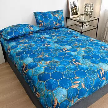 Polyester Bed Sheets Printed Bed Linen With Elastic Band Soft Fitted Sheet Breathable Mattress Protector Sabana (No Pillowcase) 90x200x25cm 1pc