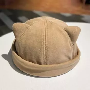 Polyester Melon Skin Cap Wool Brimless Skullies Cap Leisure Cat Ear Beanie Hat All-match