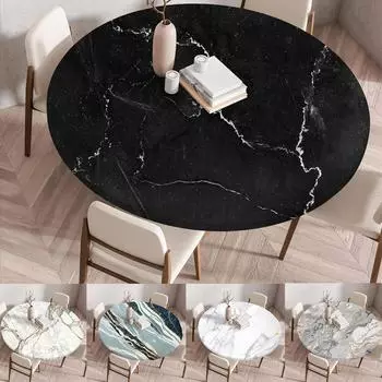 Polyester Round Marble Tablecloth Elastic Table Cover Elastic Table Cover, Waterproof and Washable Tablecloth, Dining Table Mat Diameter 60cm