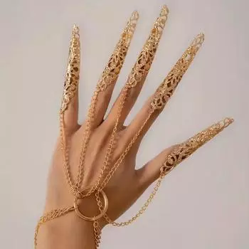 Полый готический браслет панк рука назад цепь палец ноготь кольцо браслет женский gold-style 2