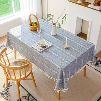 Полый крест с кисточками Однотонный Тканевая скатерть для обеденного стола Однотонная полосатая тканевая накидка Украшение стола Таблица 60*60cm