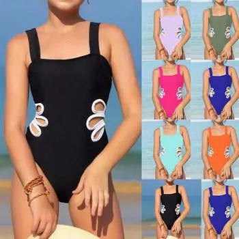 Полый пляжный купальник, новый модный купальник для девочек, жилет принцессы, контрастный цвет, модный цельный купальник 10 армия зеленый