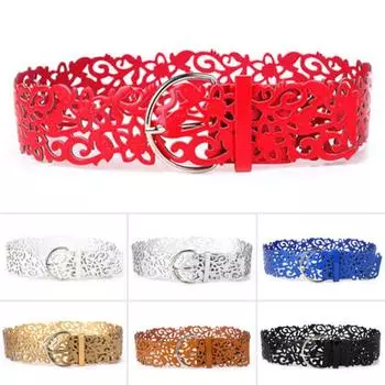 Полый пояс, женская мода, искусственная кожа, цветок, кружево, аксессуары для платья, металлические регулируемые ремни One Size чёрный