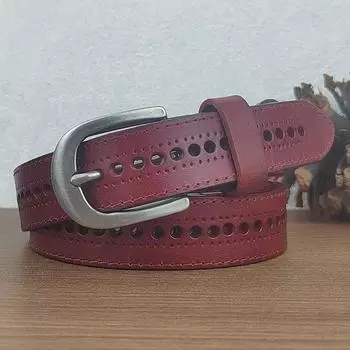 Полый ремень женский кожаный пряжка повседневный первый слой коровьей кожи ремень женский модный непробиваемый джинсовый ремень 80-100cm светло-коричневого