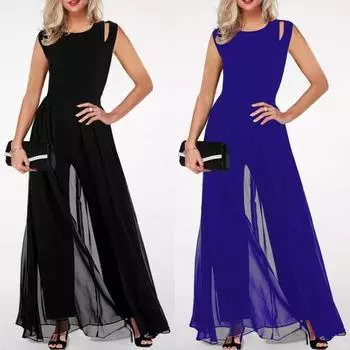 Полый женский комбинезон, популярный дышащий наряд из сетчатой пряжи, широкий крой, высокая талия, длинный 2XL синий