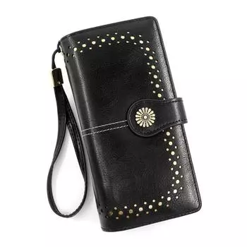 Полый женский кошелек, винтажный длинный модный клатч, большой вместительный кошелек из искусственной кожи, женский кошелек на молнии, женский ремешок, сумка для денег