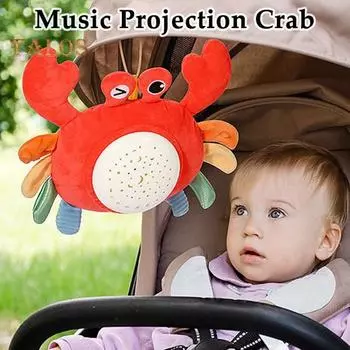 Ползающий краб, детская игрушка, проекция, музыкальные игрушки для малышей 0-12 месяцев, игрушки для лежания на животе с зеркальцем, погремушки, пустышки для девочек и мальчиков на день рождения Crab
