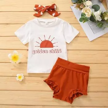 Ползунки с буквами для девочек, короткие штаны, повязка на голову, комплекты одежды для девочек, 3 шт. 100