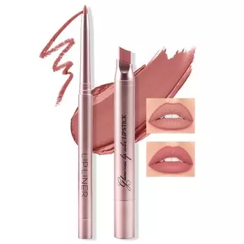 Помада и карандаш для губ Boobeen, матовый бархатный блеск для губ, макияж для губ, 2 шт., стойкая водостойкая помада для губ, гладкий нюдовый цвет для губ, подарочный набор