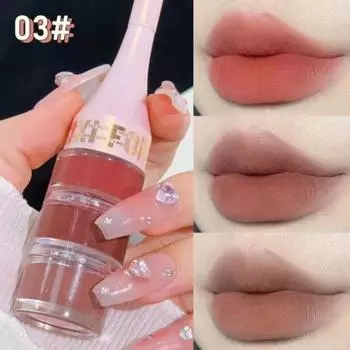 Помада с кисточкой для губ Velvet Matte Red Dark Brown Lip Tint Combo Lip Gloss Kit Makeup Cosmetics 3 Mud Strips Set, 03-3Color-Mud-Net 6 г, 1 шт.