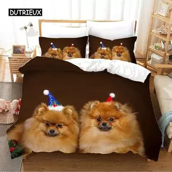 Померанский шпиц пододеяльник комплект постельного белья с изображением животных собак комплект постельного белья 3D милый питомец постельное белье для подростков двойной размер Queen King размер полиэстер пододеяльник EU single(135x200cm)