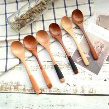 Помешивание для взрослых с помощью столовой посуды с завязанными линиями Элегантные деревянные ложки для супа Совок Кухонная утварь Столовые приборы black line коричневый