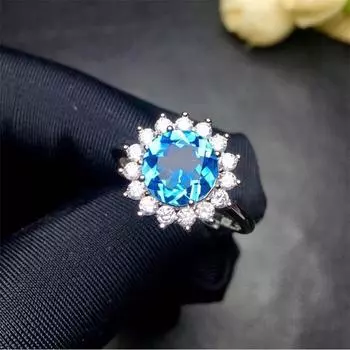 POMOiii 2ct цветок синей формы великолепные простые открывающиеся кольца для женщин циркон помолвка изысканные нежные ювелирные изделия подарок Adjustable Opening морской синий