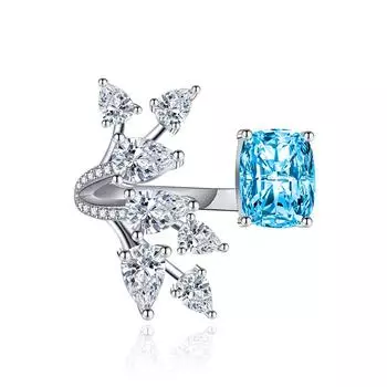 POMOiii Цветочное открытие изменяемого размера Кольца для женщин Циркон Помолвка Изящные ювелирные изделия Подарок Adjustable Opening синий