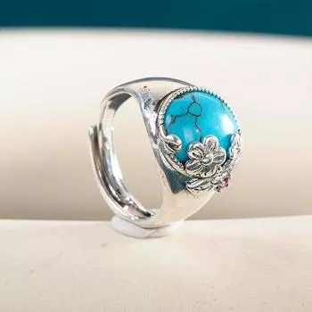 POMOiii имитация тайского серебра S925, темпераментное открытое кольцо с бирюзовым лепестком для женщин, модные ювелирные изделия для свадьбы и помолвки Resizable синий