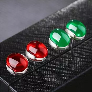 POMOiii Этнические серьги-гвоздики, модные украшения для женщин, красные, зеленые серьги с драгоценными камнями, вечерние, свадебный подарок зелёный