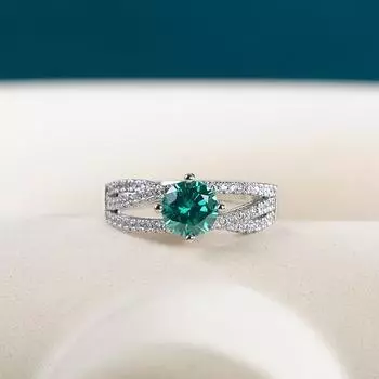 POMOiii кольца из искусственного бирюзового муассанита с изменяемым размером для женщин, свадебные обручальные кольца, изящные подарочные ювелирные изделия Resizable зелёный