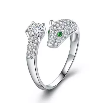 POMOiii Кольцо с головой леопарда, открывающиеся кольца изменяемого размера для женщин, циркон, помолвка, изысканные ювелирные изделия, подарок Adjustable Opening зелёный