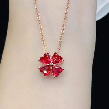 POMOiii Lucky Four-leaf Clover Online Популярная прямая трансляция Новый продукт Моделирование Красный турмалин Гранат Роскошное модное ожерелье с подвеской для женщин красный