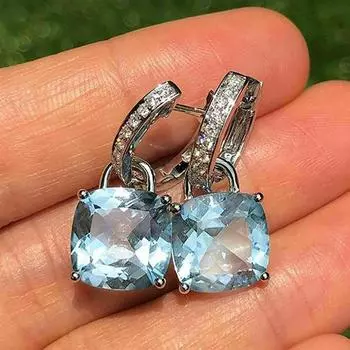 POMOiii Маленькие свежие светло-голубые висячие серьги с фианитом для женщин, современный дизайн, нежные женские аксессуары, трендовые ювелирные изделия для свадебной вечеринки E1502