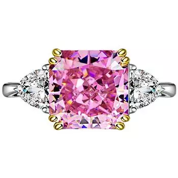 POMOiii Моделирование Розового Турмалина Винтажное Кольцо Открытой Мелодии Циркон Квадратное Женское Кольцо Бутик Ювелирных Изделий Resizable розовый