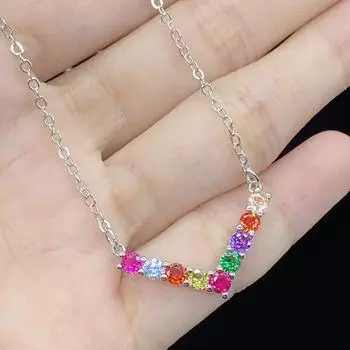 POMOiii Новая имитация семи цветов радуги из натурального турмалина, ожерелье, женская цепочка на ключицу 45cm белого золота