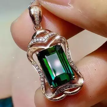 POMOiii Новая модная зеленая прямоугольная подвеска с изумрудом и турмалином, женская позолоченная цепочка на ключицу для женщин, подарок на день Святого Валентина зелёный