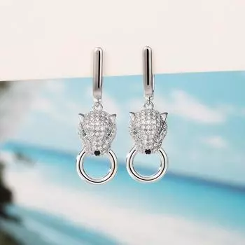 POMOiii новые модные зеленые леопардовые висячие серьги сверкающий цирконий серебряного цвета, аксессуары для ушей, современные ювелирные изделия