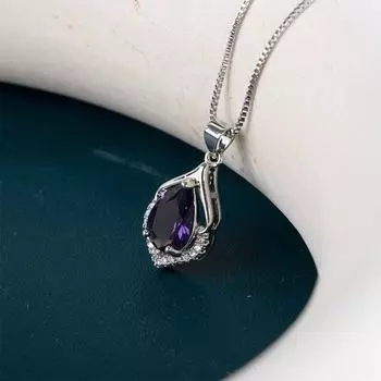 POMOiii новый дизайн женское ожерелье фиолетовый фианит уникальные аксессуары для вечеринки необычный подарок для девочек эффектные ювелирные изделия 45cm фиолетовый